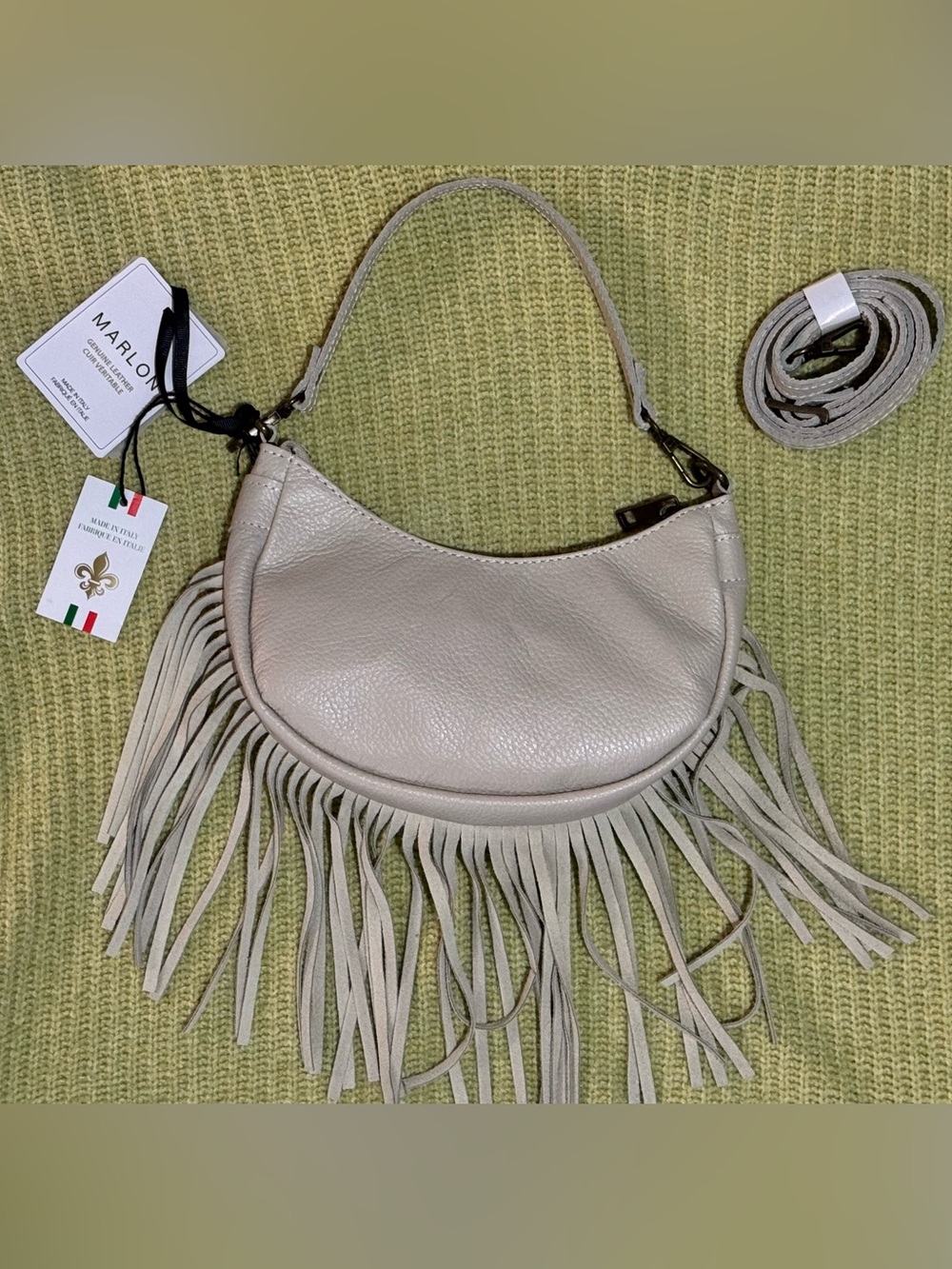Brand New Marlon Firenze Genuine Leather Fringe Crossbody Bag Made in Italy